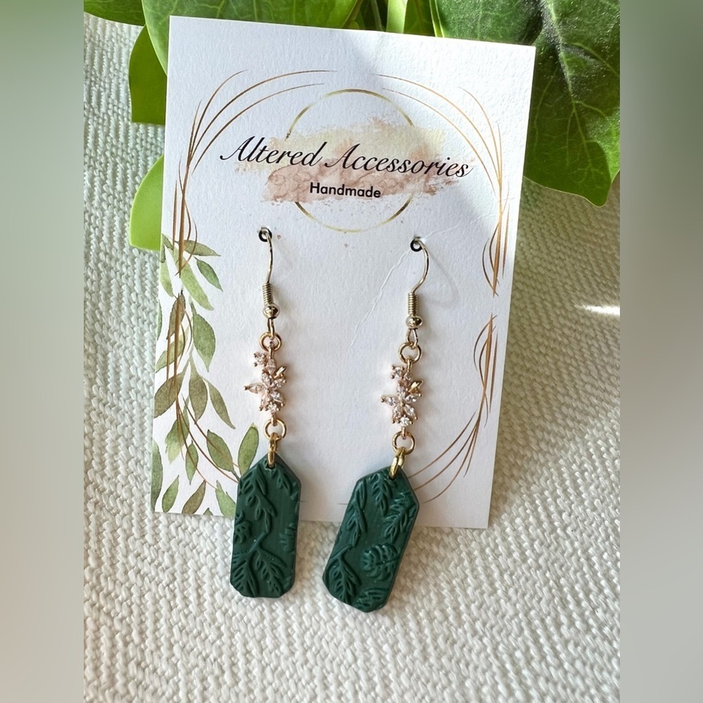 2/$30 Forest Green and Gold Leaf Earrings